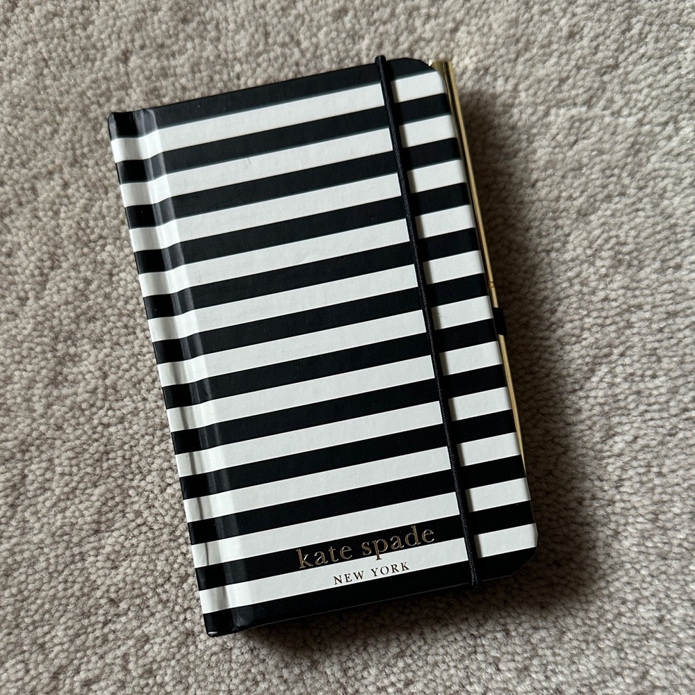 Mini Kate Spade Monochrome Striped Journal with gold pen!
